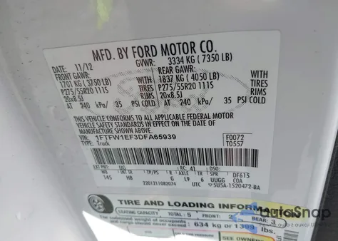 2013 Ford F-150 Lariat из США, поврежденный, VIN 1FTFW1EF3DFA65939